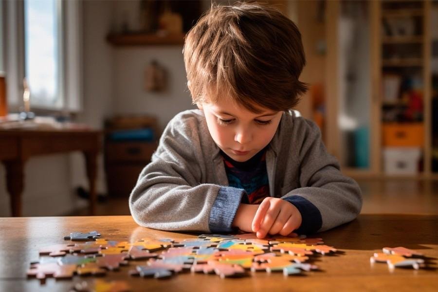 Enfant concentré réalisant un puzzle