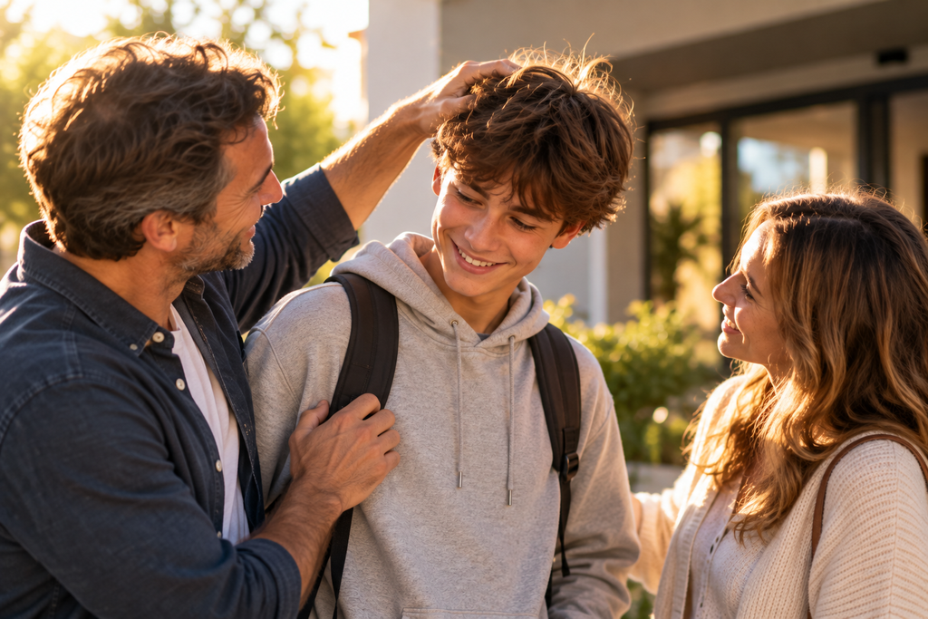 Adolescent avec ses parents dans un moment d’échange